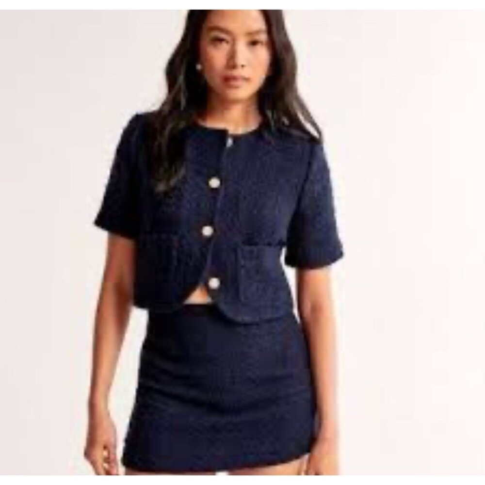 Abercrombie Fitch Blue Tweed Scarlett Jacket Skirt Set Size XL Preppy Fall